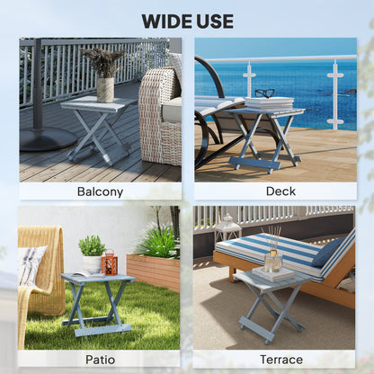 Fir Wood Folding Coffee Table, Lightweight Small Garden Table with Slatted Top, Portable Folding Side Table for Balcony