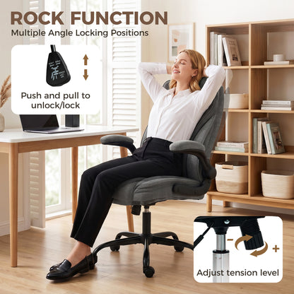 Office Chair, Ergonomic Desk Chair with Flip-up Armrest, Pocket Springs, Swivel Wheels, Adjustable Height, Grey