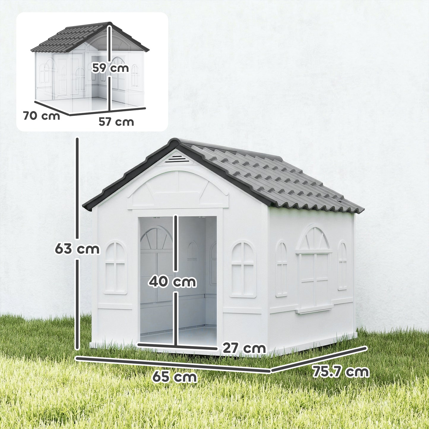 Plastic Weather-Resistant Dog House, for Indoors and Outdoors, Medium Dogs - Grey