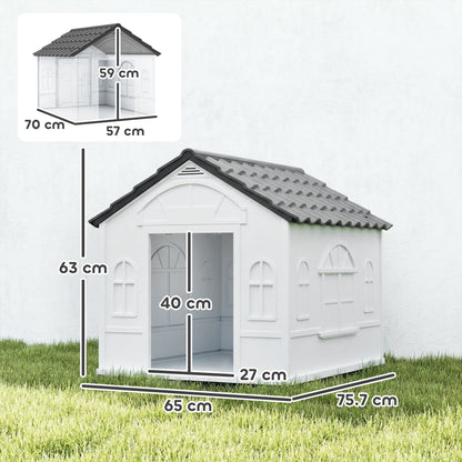 Plastic Weather-Resistant Dog House, for Indoors and Outdoors, Medium Dogs - Grey