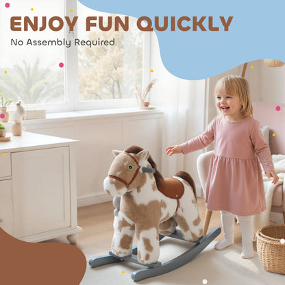 Baby Rocking Horse, Plush Animal Rocker with Realistic Sound and Toy, Rocking Toy Chair for Kids Aged 2-5, Brown