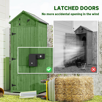Small Shed, Tall Slim Wooden Garden Shed with 3 Removable Shelves and Roof Hatch