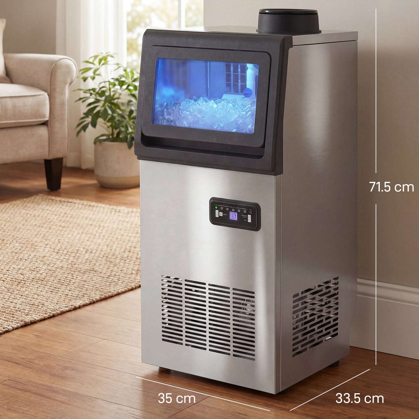 Commercial Ice Maker Machine, 45kg/24H Stainless Steel Under Counter or Freestanding Ice Machine, Silver