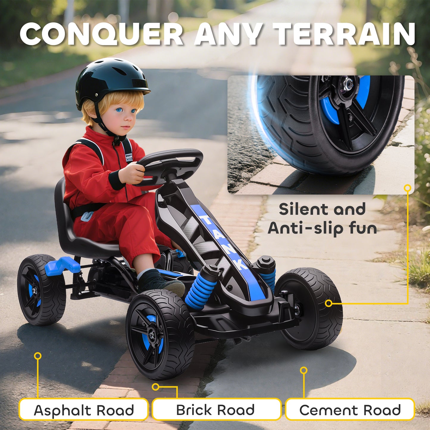 Pedal Go Kart for Kids Aged 3-6 Years, with Freewheel System, Brake, EVA Anti-Slip Wheels, Blue