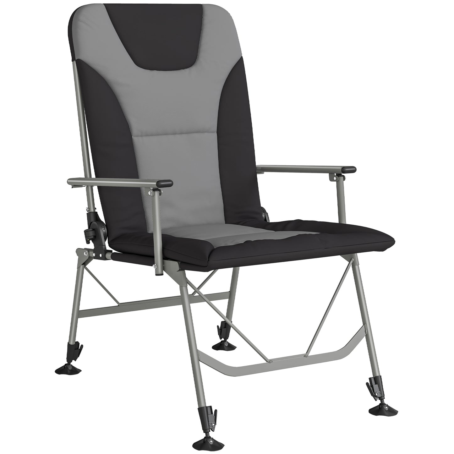 Camping Chair Padded Reclining Folding Chair with Wide Armrests for Adults Black
