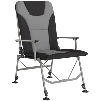 Camping Chair Padded Reclining Folding Chair with Wide Armrests for Adults Black