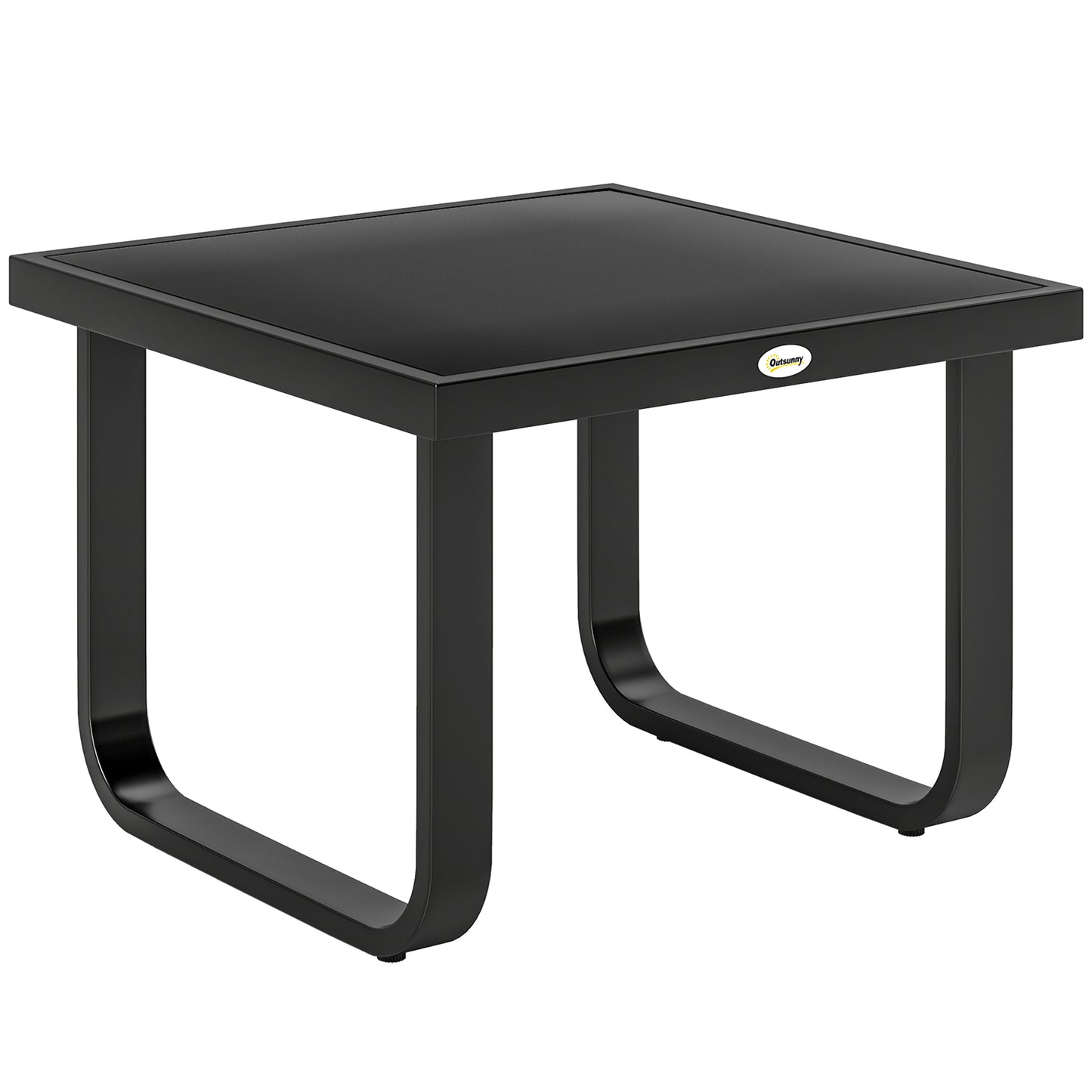 Outdoor Garden Coffee Table, Rectangle Metal Side Table with Tempered Glass Tabletop, Adjustable Foot Pads