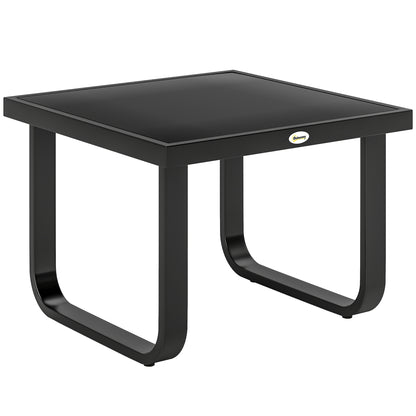 Outdoor Garden Coffee Table, Rectangle Metal Side Table with Tempered Glass Tabletop, Adjustable Foot Pads