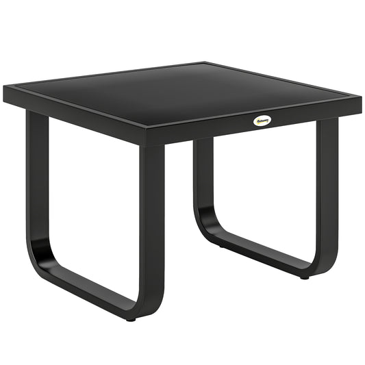 Outdoor Garden Coffee Table, Rectangle Metal Side Table with Tempered Glass Tabletop, Adjustable Foot Pads