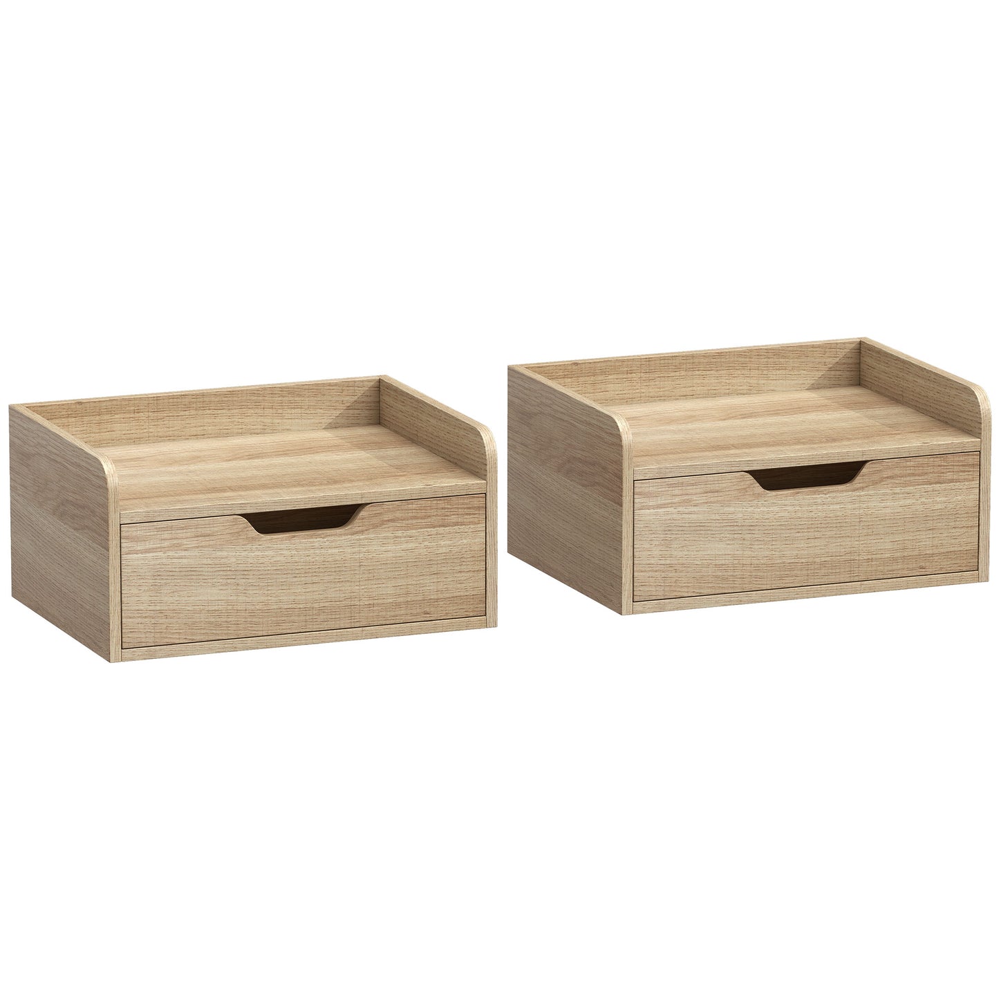 Floating Nightstands Set of 2, Wall Mounted Bedside Table with Drawer for Bedroom, Natural Wood