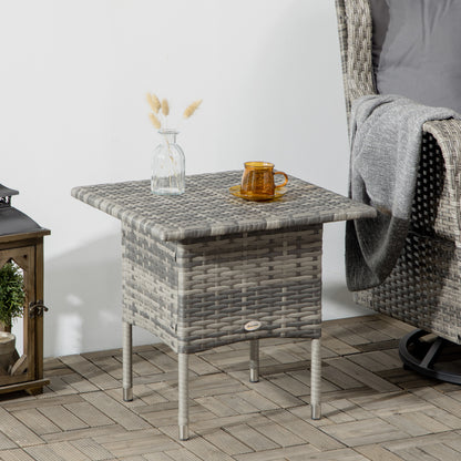 Rattan Side Table, Outdoor Coffee Table with Plastic Board Under the Full Woven Table Top for Patio, Garden, Balcony