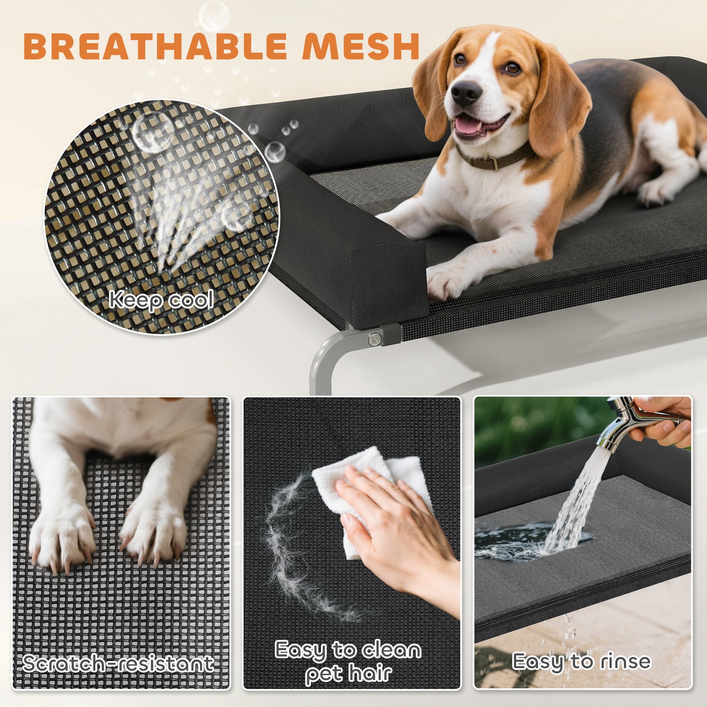 Elevated Dog Bed with Removable Bolsters, Raised Dog Bed for Medium Breeds, Portable Indoor & Outdoor Pet Cots, Black