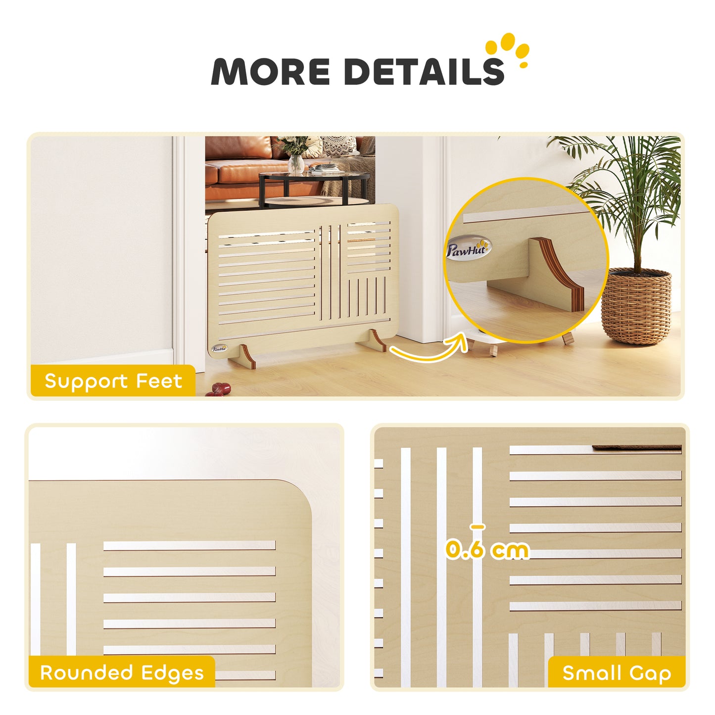 Freestanding Pet Gate, Portable Dog Barrier Gate with Feet for Small Breeds, 75 x 51 cm, Natural Wood