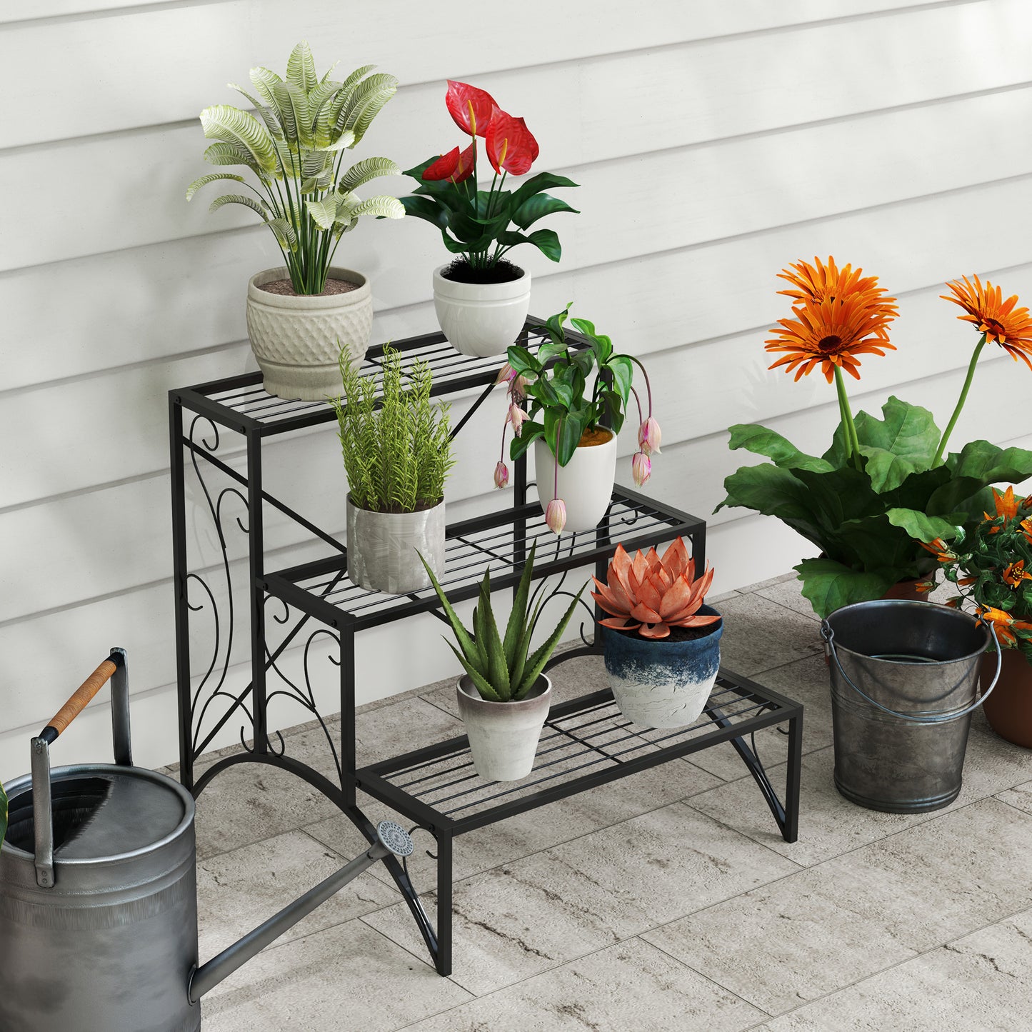 Three-Tier Decorative Metal Plant Stand - Black