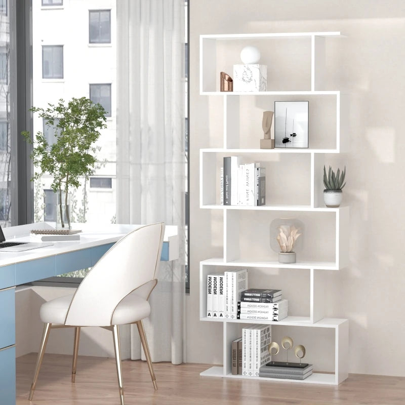 Wooden S Shape Storage Shelf / Bookcase Shelving - White