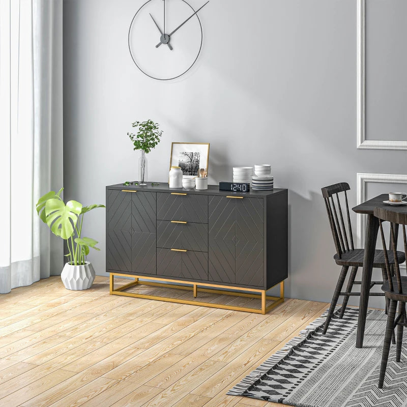 Modern Sideboard with 3-Drawers and Adjustable Shelves - Black
