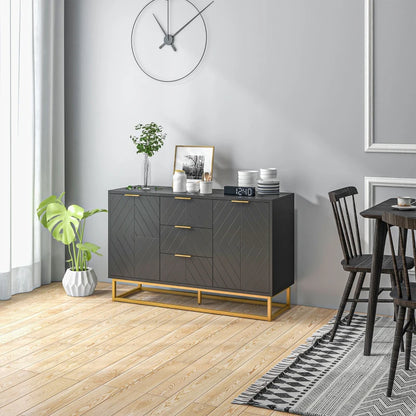 Modern Sideboard with 3-Drawers and Adjustable Shelves - Black