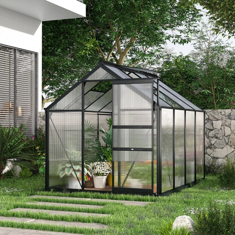 Large Walk-In Clear Polycarbonate Greenhouse with Slide Door and Window