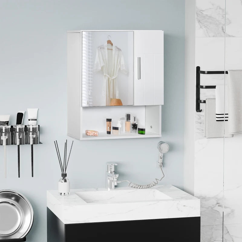 Wall Mounted Bathroom Cabinet Mirror Split Cupboard Storage and Open Style Shelf