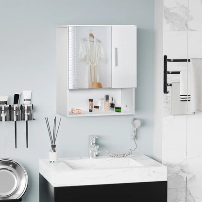 Wall Mounted Bathroom Cabinet Mirror Split Cupboard Storage and Open Style Shelf