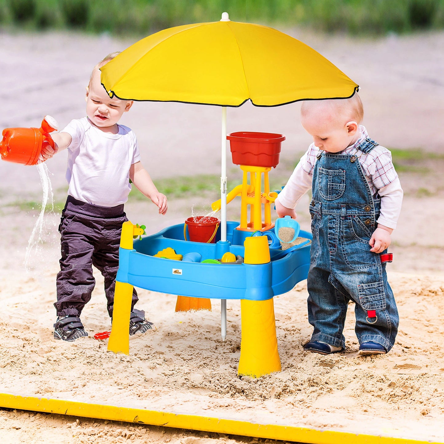 2in1 Sand and Water Table with Accessories and Adjustable Parasol