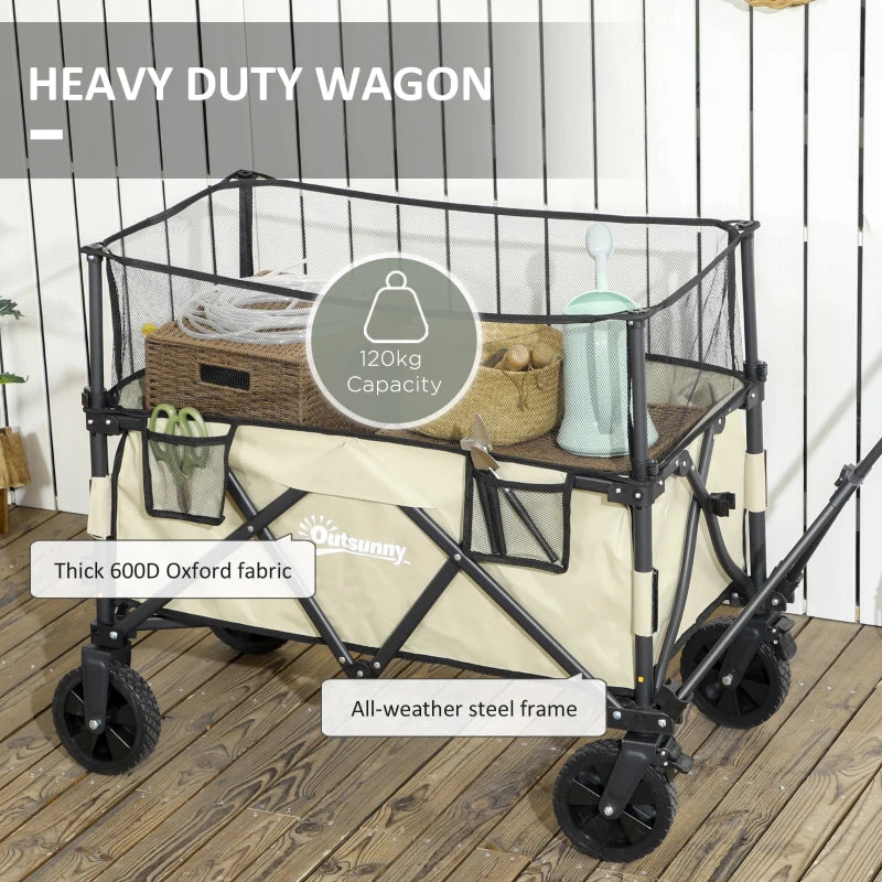 180 Litre - Folding Garden Trolley with Extendable Mesh Side Wall Surrounding - Khaki