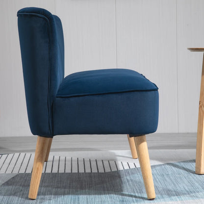 Modern Velvet Double Seat Sofa with Wood Frame Feet - Navy