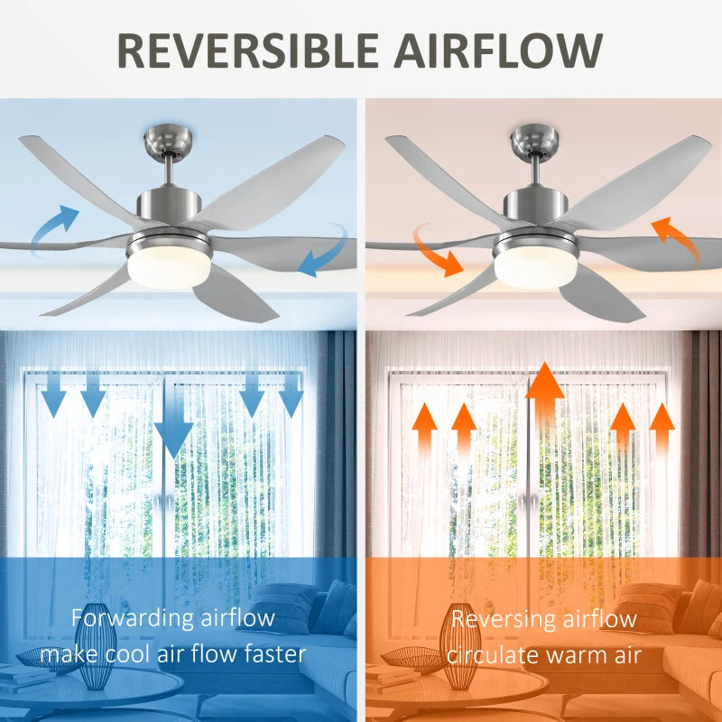 Ceiling Fan Light with 6 Blades and Remote Control (Reversible Rotation for Warm or Cold)