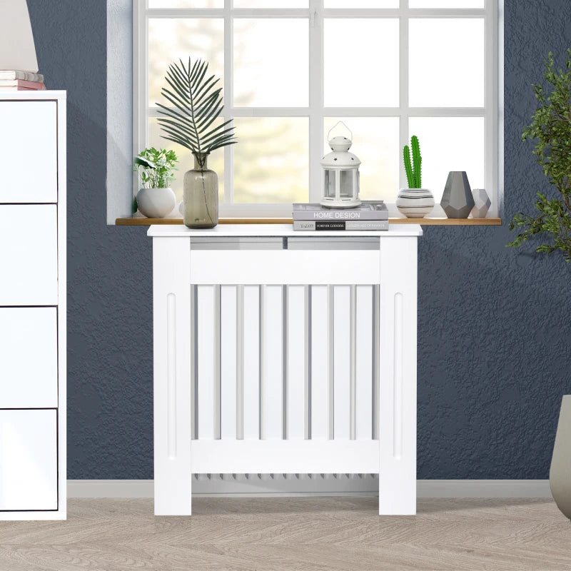 Small Radiator Cover - Vertical Slatted Vent Design with Top Display Shelving