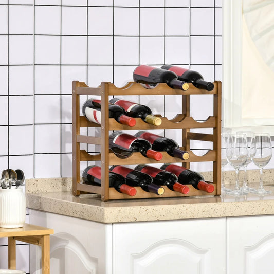 4-Tier - 16 Bottle Bamboo Tabletop Wine Rack / Display Shelf Organiser