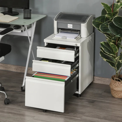 Vertical Metal Lockable Filing Cabinet with 3-Drawers - White