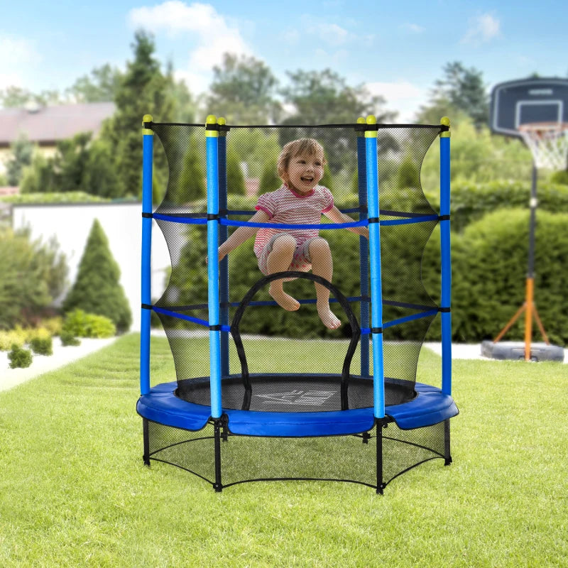 (5.2ft) - Kids Indoor / Outdoor Trampoline with Springless Design and Safety Enclosure Netting - Blue