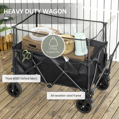 180 Litre - Folding Garden Trolley with Extendable Mesh Side Wall Surrounding - Black