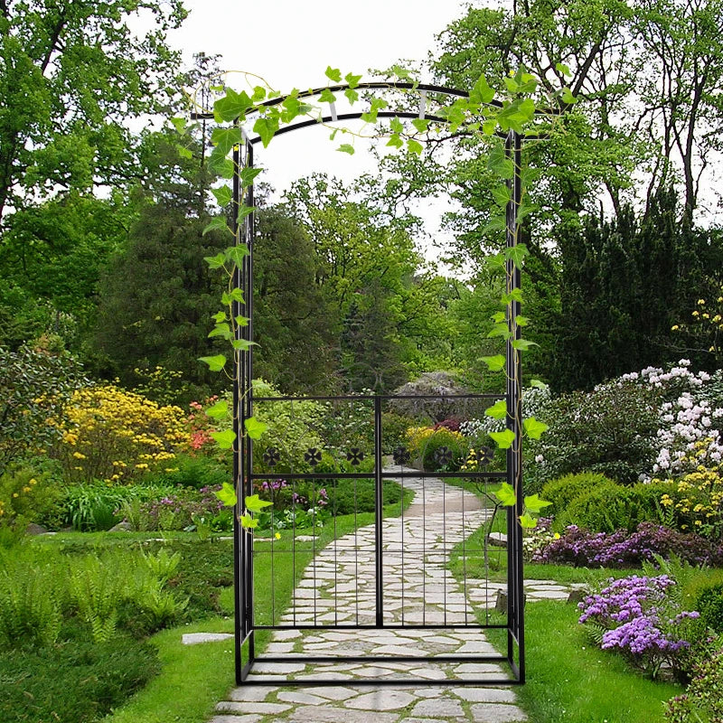 Garden Entrance Arch Trellis with Door Gate - 6.6ft