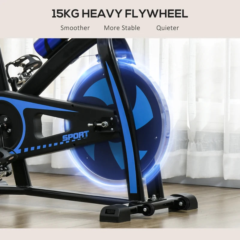 Belt Driven Stationary Cycling Exercise Bike with Adjustable Seat and Resistance - Blue / Black