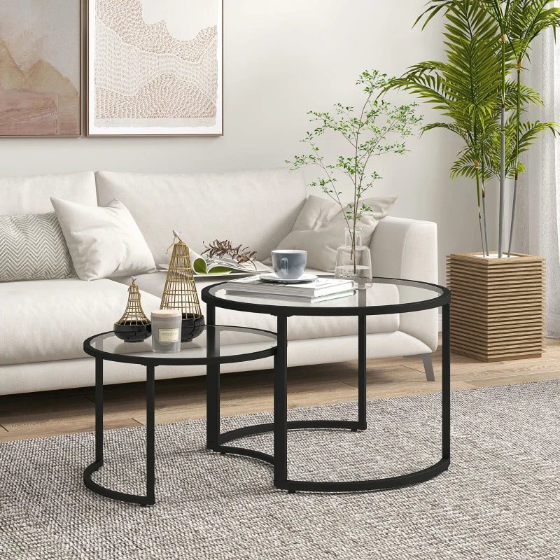 Eclipse Design - 2-Piece Tempered Glass Nesting Coffee Table with Missing Moon Style Frame Base