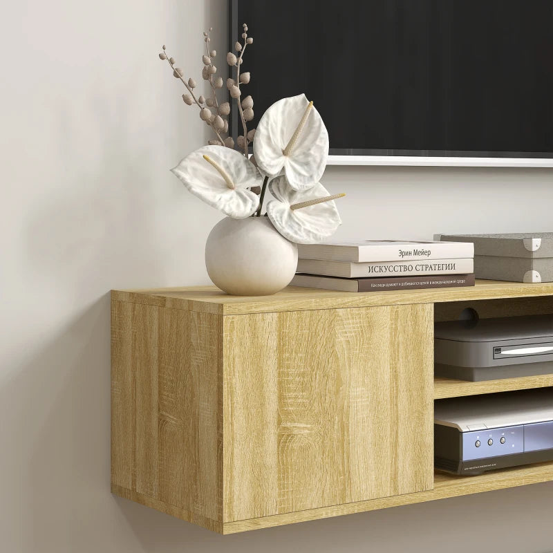 Wood Style - Floating Media Center / TV Stand with Open Shelving and Storage Cupboards