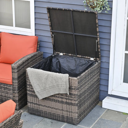 Outdoor Rattan Wicker Garden Furniture Set with Storage Table and Cushions - 6 Pieces - Orange