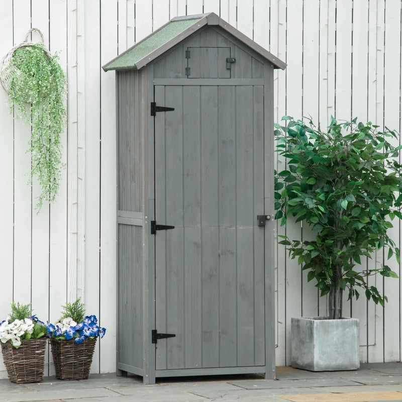 Garden Shed with Lockable Door, Shelves and Roof Hatch - Grey