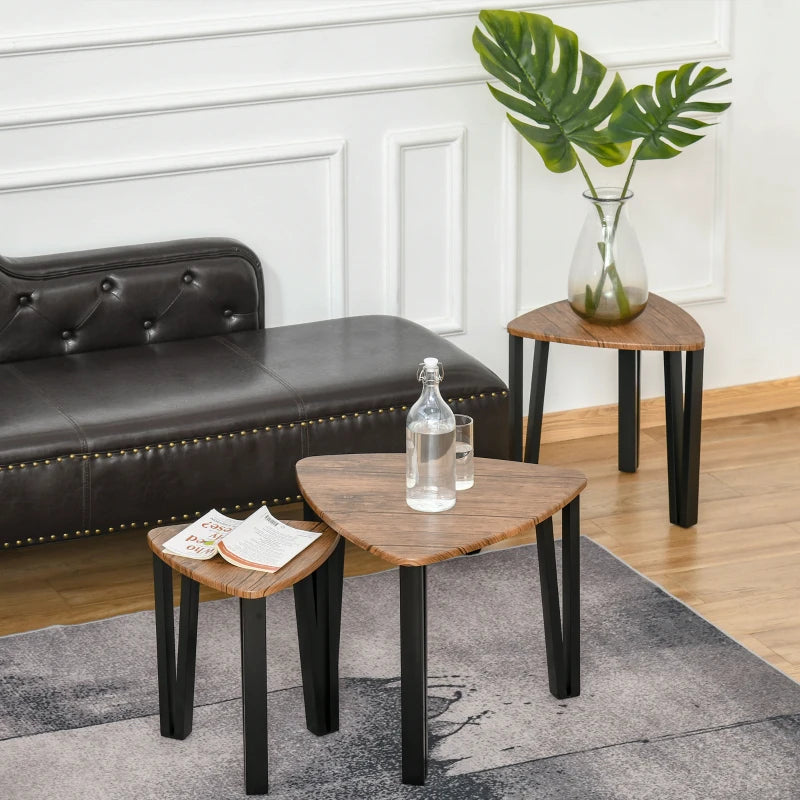 Triangular Nesting Coffee Table Set with Wood Effect & Metal Legs