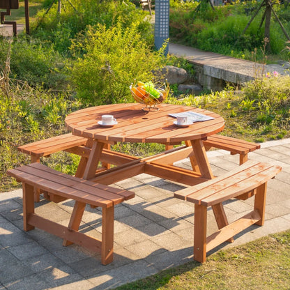 8-Seater Wooden Picnic Bench Open Park Style Seating for Garden