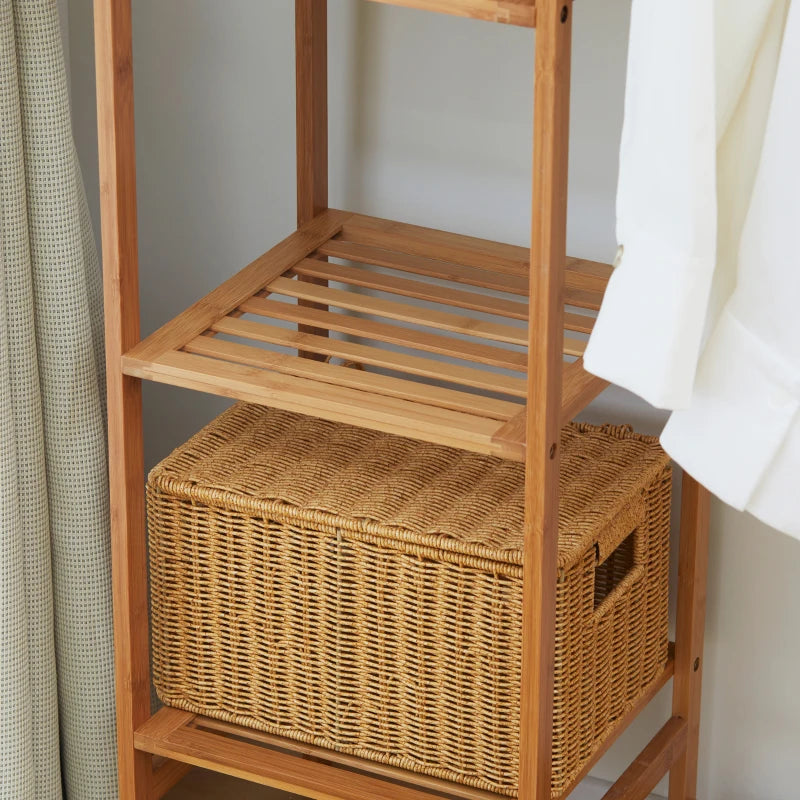 Bamboo Coat Rack with Clothes Hanger Storage and 6-Tier Shoe Shelving