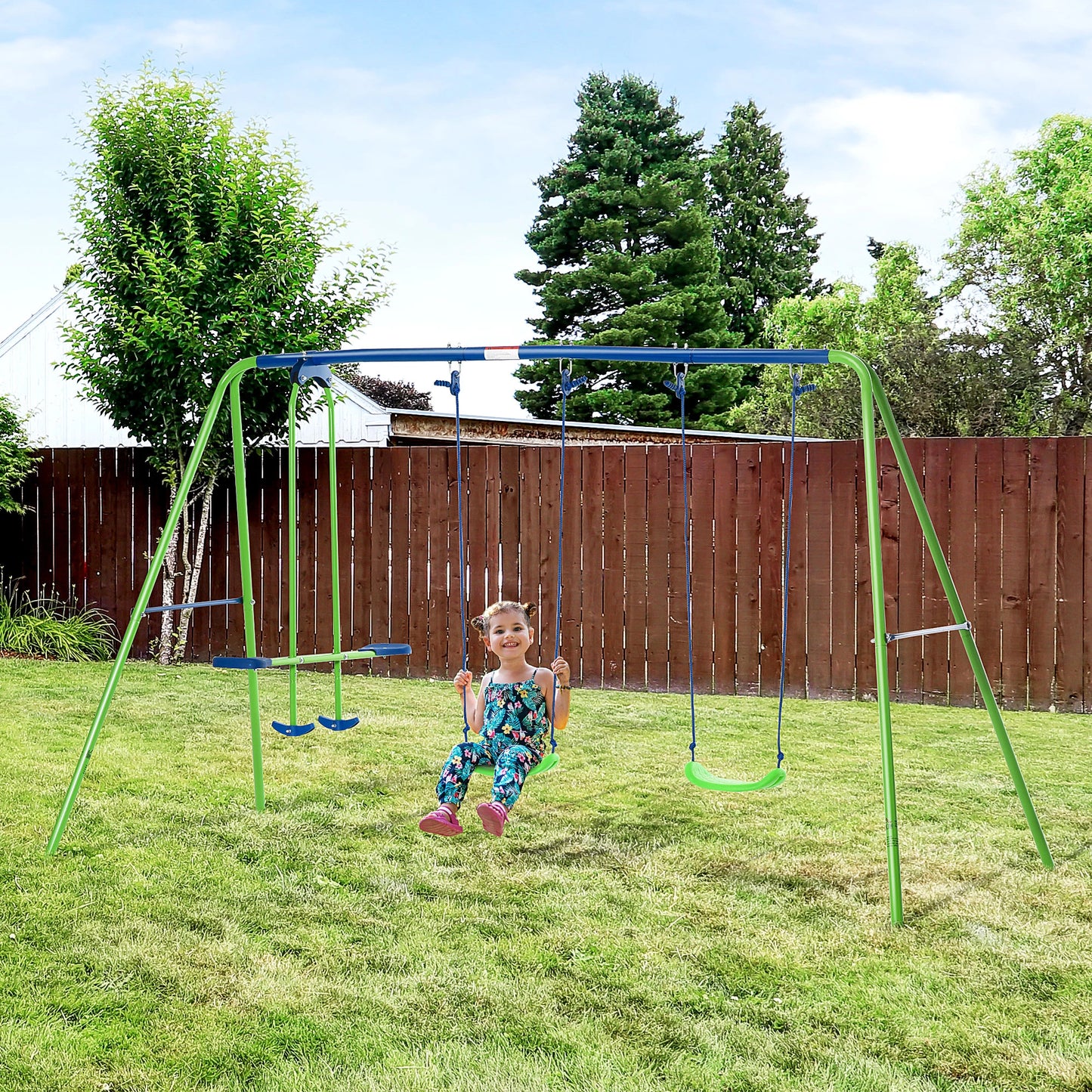 Kids Swing Set 2 Singles and 1 Double Swing Bench