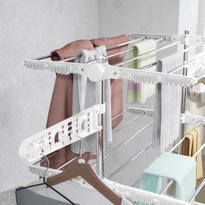 4-Shelf Collapsing Clothes Horse / Airer with Side Arms and Wheels