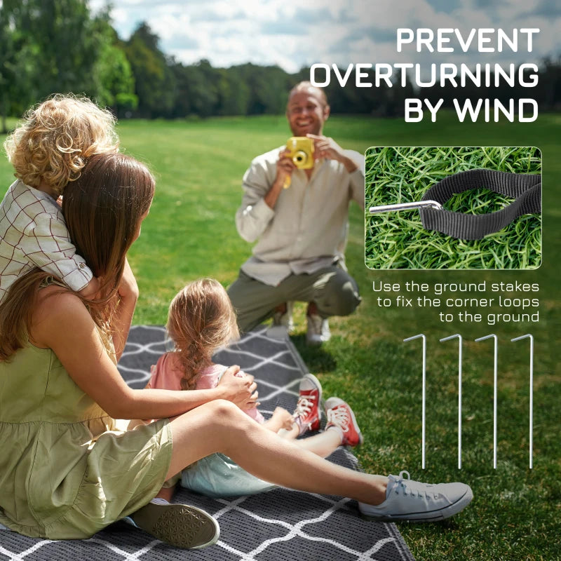 Reversible Plastic Straw Outdoor Rug with Carry Bag for Picnic &  Beach