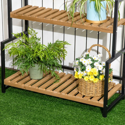 3-Tier Industrial Style Plant Stand / Flower Rack Shelf with Hanging Hooks