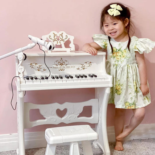 37 Key Kids Piano / Electric Keyboard with Stool and Microphone - White