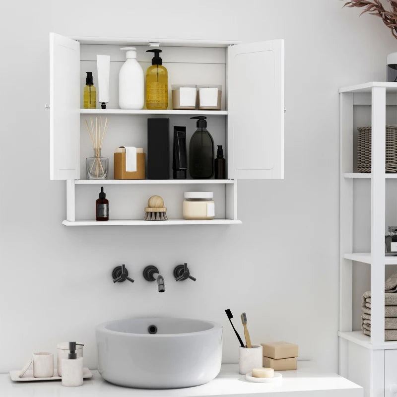 Wall Mounted Bathroom Cabinet Mirror Organiser with Cupboard Storage and Open Style Shelf