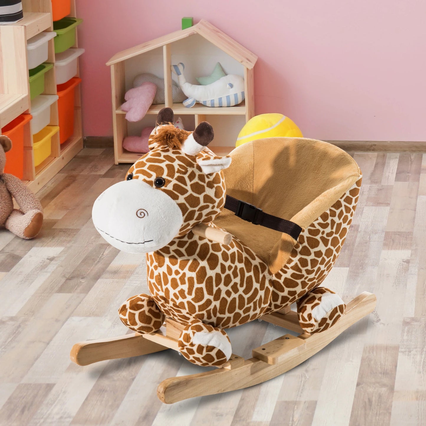 Kids Giraffe Style Ride on Rocking Horse with Bucket Seat and Safety Belt