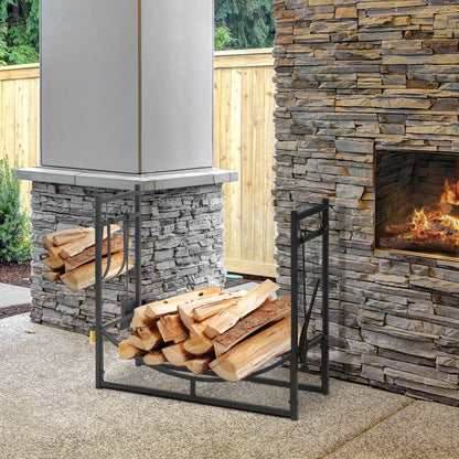 2-Tier Log Holder / Firewood Rack with Adjustable Shelf & 4 Tools, Hooks, Scrolls